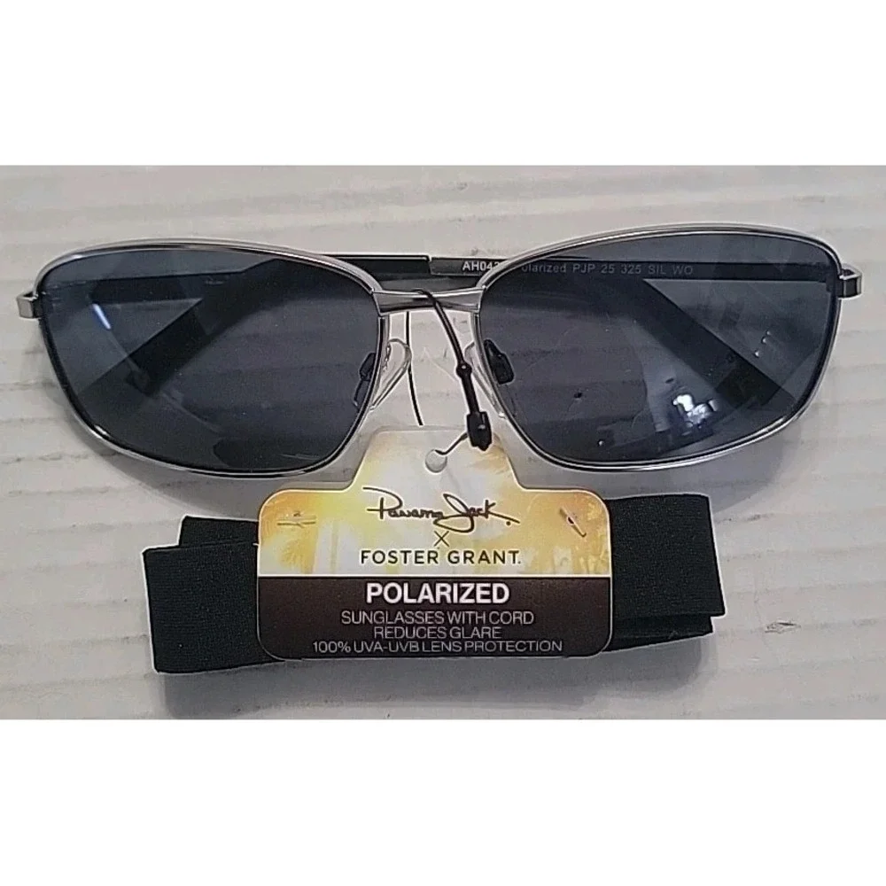 Panama Jack x Foster Grant Polarized Aviator Sunglasses Silver Gray Cord UVA-UVB